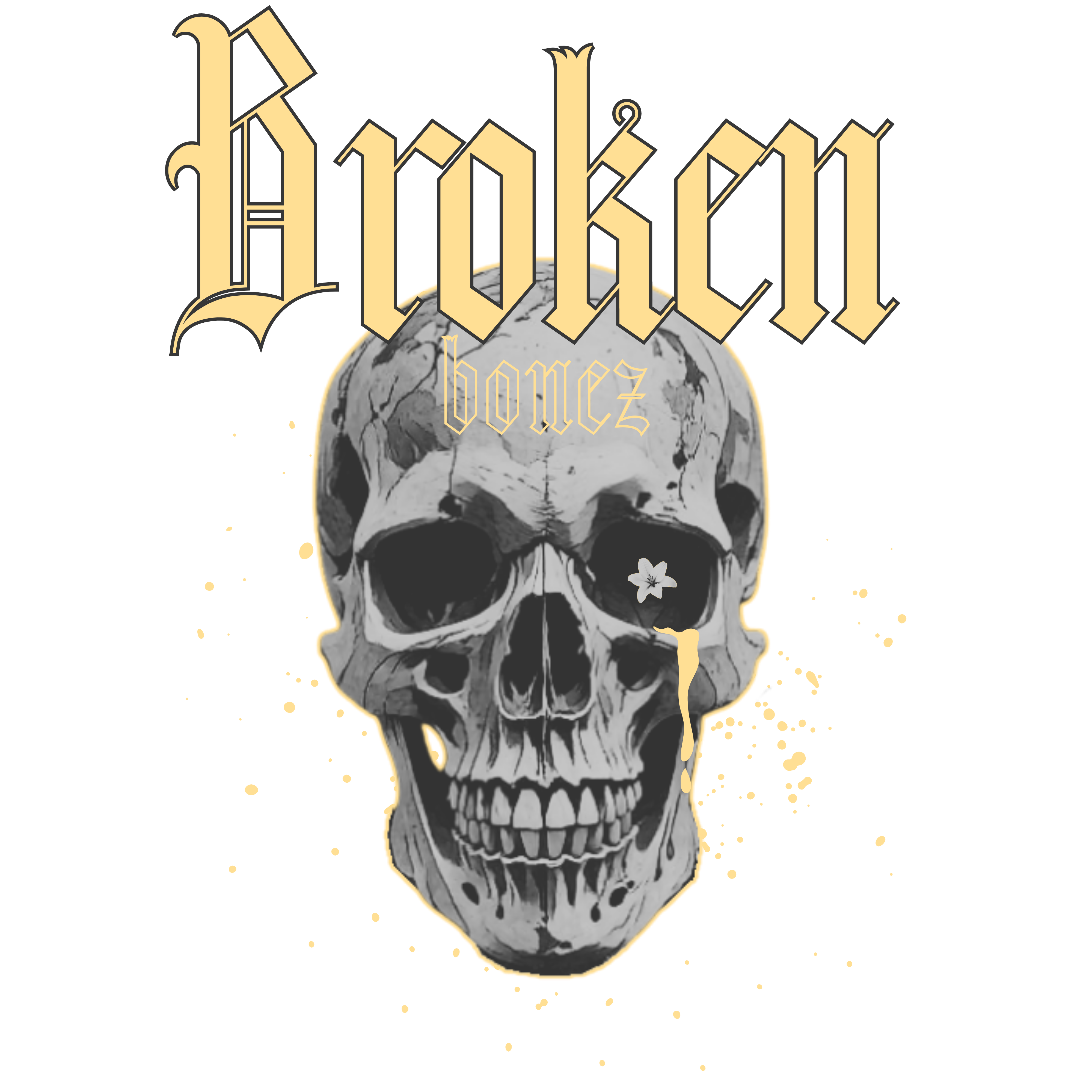 BONEZ Damaged Tee Skull Broken The - Faded Bones Graphic SKULL