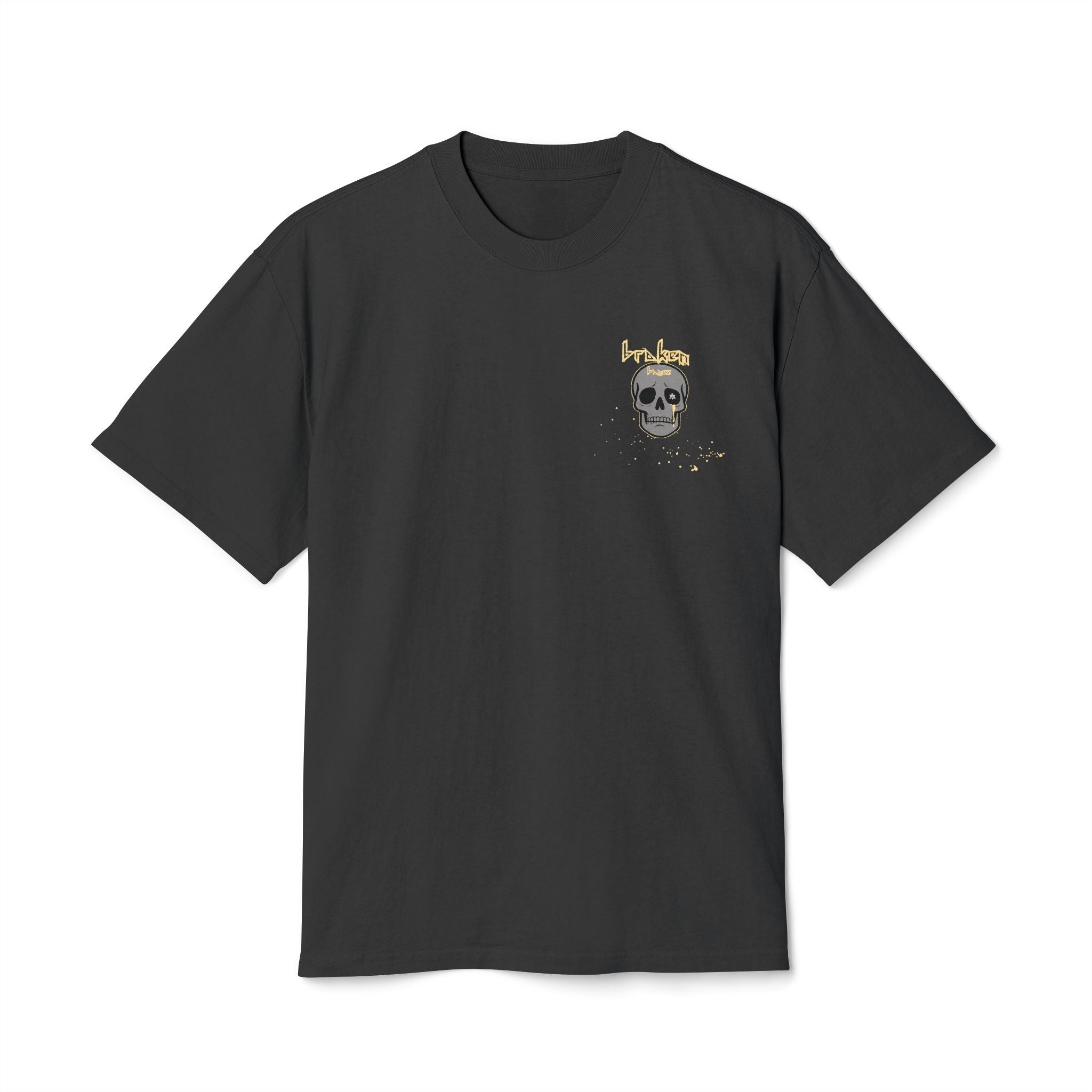 BROKEN BONEZ - Logo SKULL Graphic Oversized Loose Faded Tee (AS